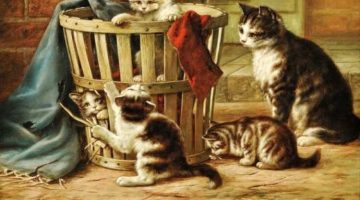 August Laux | Katze mit spielenden Jungen